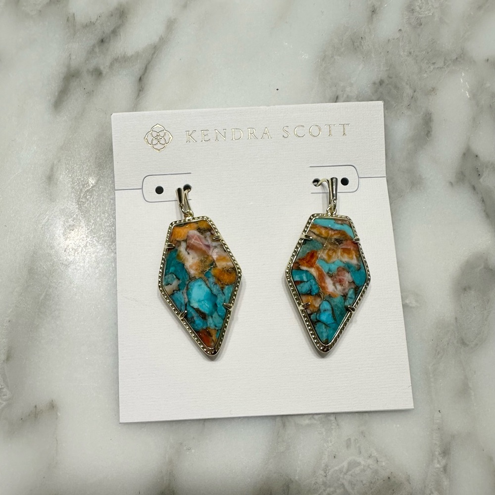Kendra Scott Framed Tessa Gold Drop Earrings in Bronze Veined Turqoise